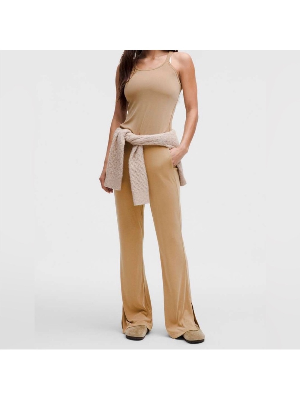 NWT Lululemon Drapey Softstreme Flared Pant, S, Filbert Tan